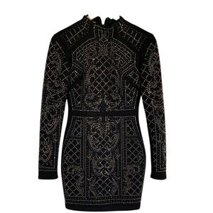 Bebe Womens‎ Iconic Black Bodycon Long Sleeve Mock Neck Studded Dress Size XS